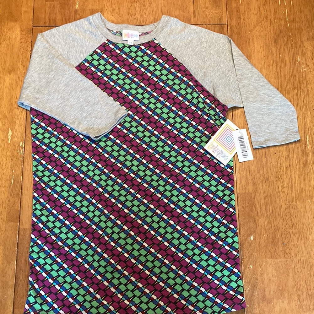 Lularoe Sloan size 14 green & purple body w/solid gray sleeves brand new w/tags